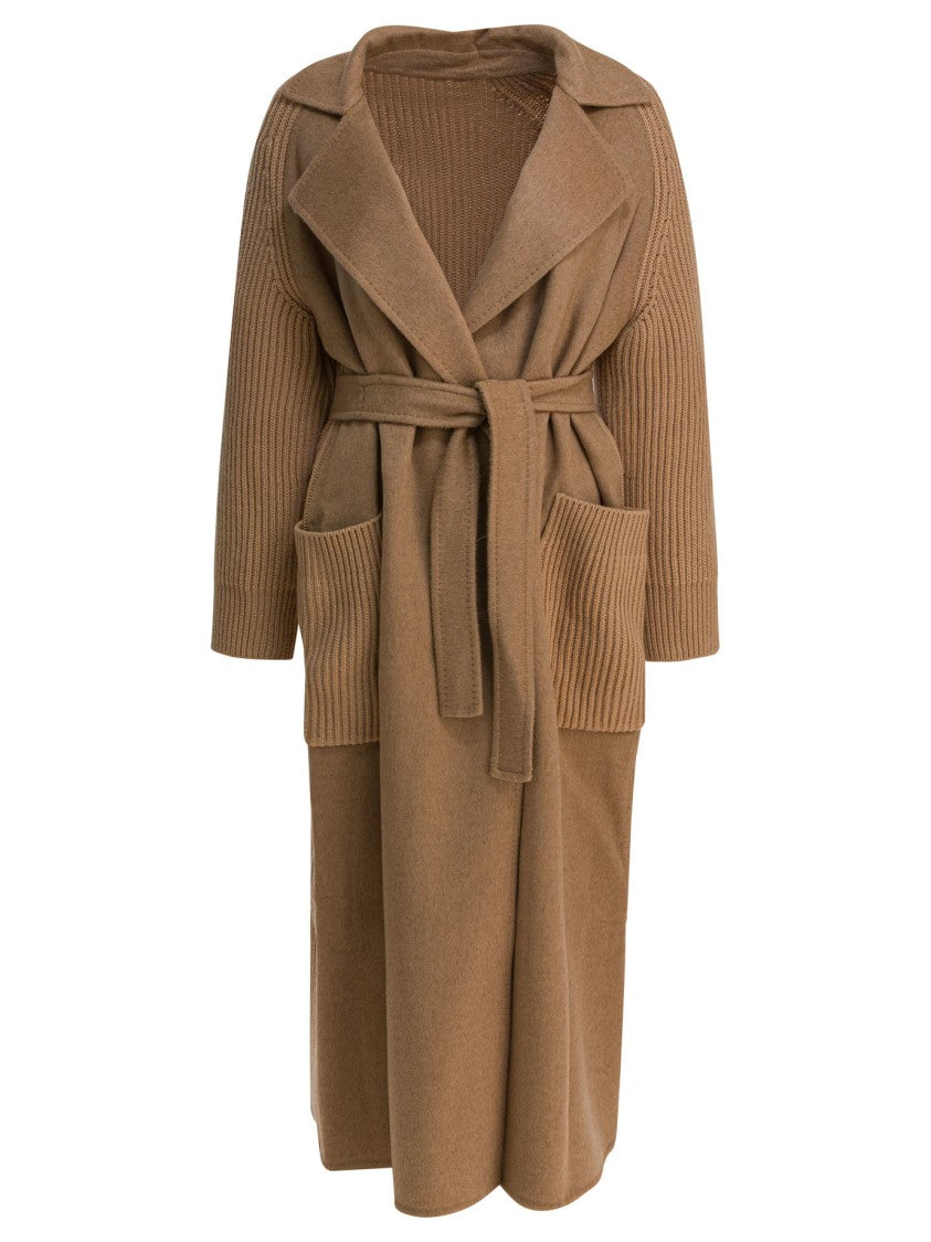 Max Mara Camel Tone Long Coat With Belted Waist