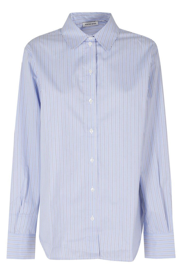 Anine Bing Blue Essie Loose Striped Cotton Casual Shirt