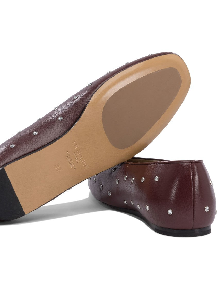 Le Monde Béryl Burgundy Studded Leather Ballerinas