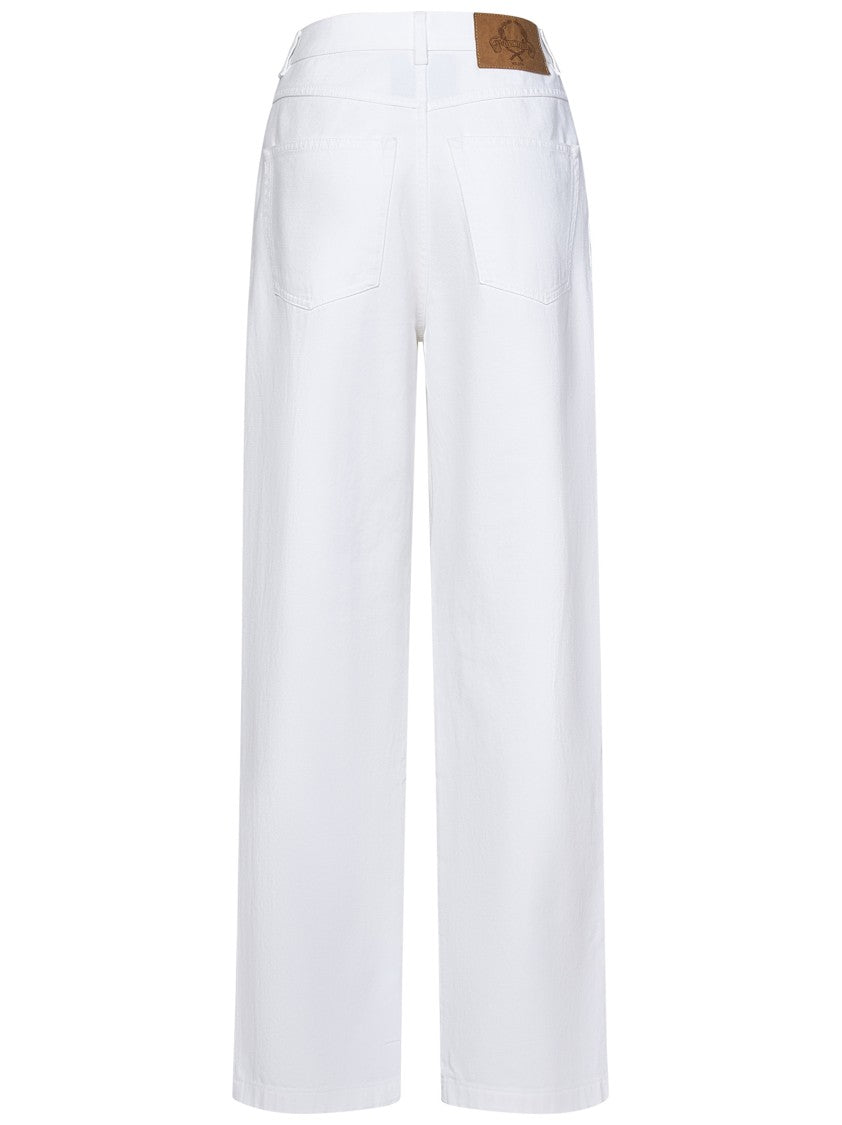 Moschino Wide-Leg White Jeans With Laurel Crown Patch