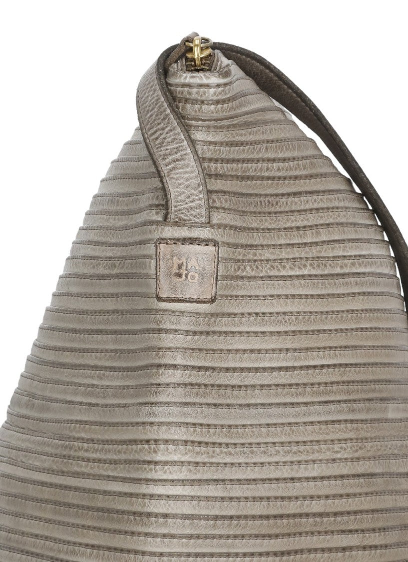 Majo Majo Grey Leather Shoulder Bag With Textured Ribbed Finish