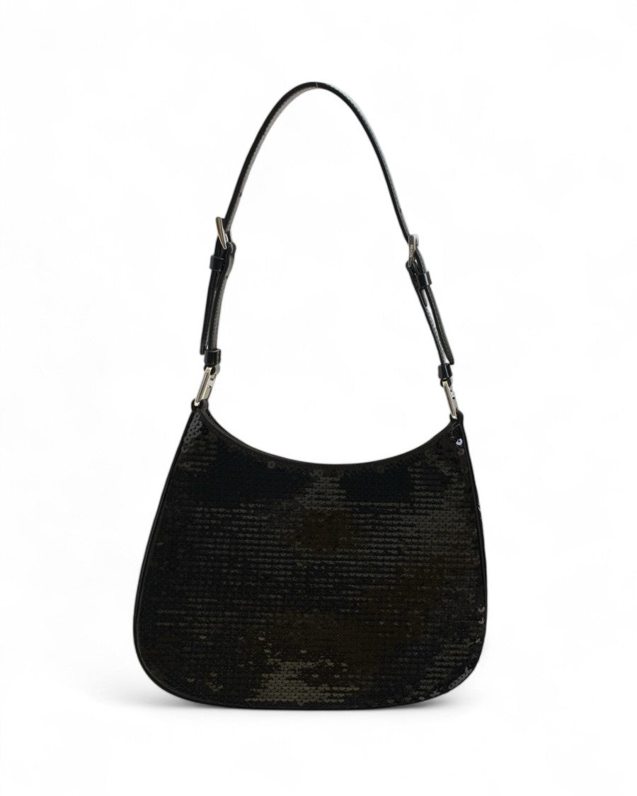 Prada Small Shoulder Bag With Paillettes And Leather Accents