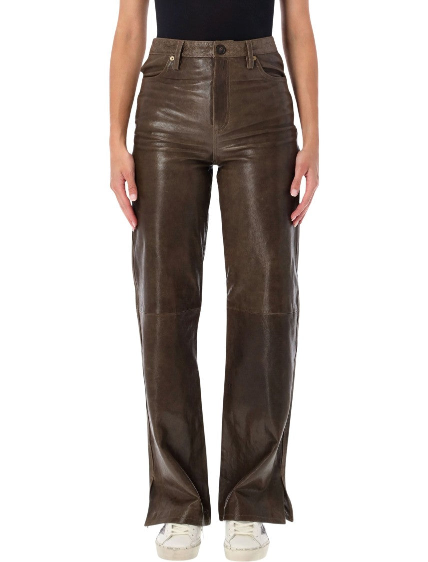 Golden Goose High-Waisted Straight Leather Pants With Embossed Floral Detailing