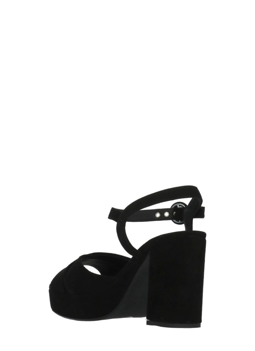 Juilie Dee Black Crossed Bands Suede Sandals
