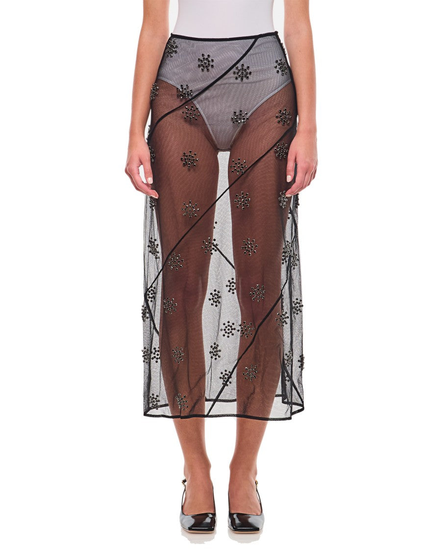 Simone Rocha Sheer Spiral Midi Skirt W/ Emb