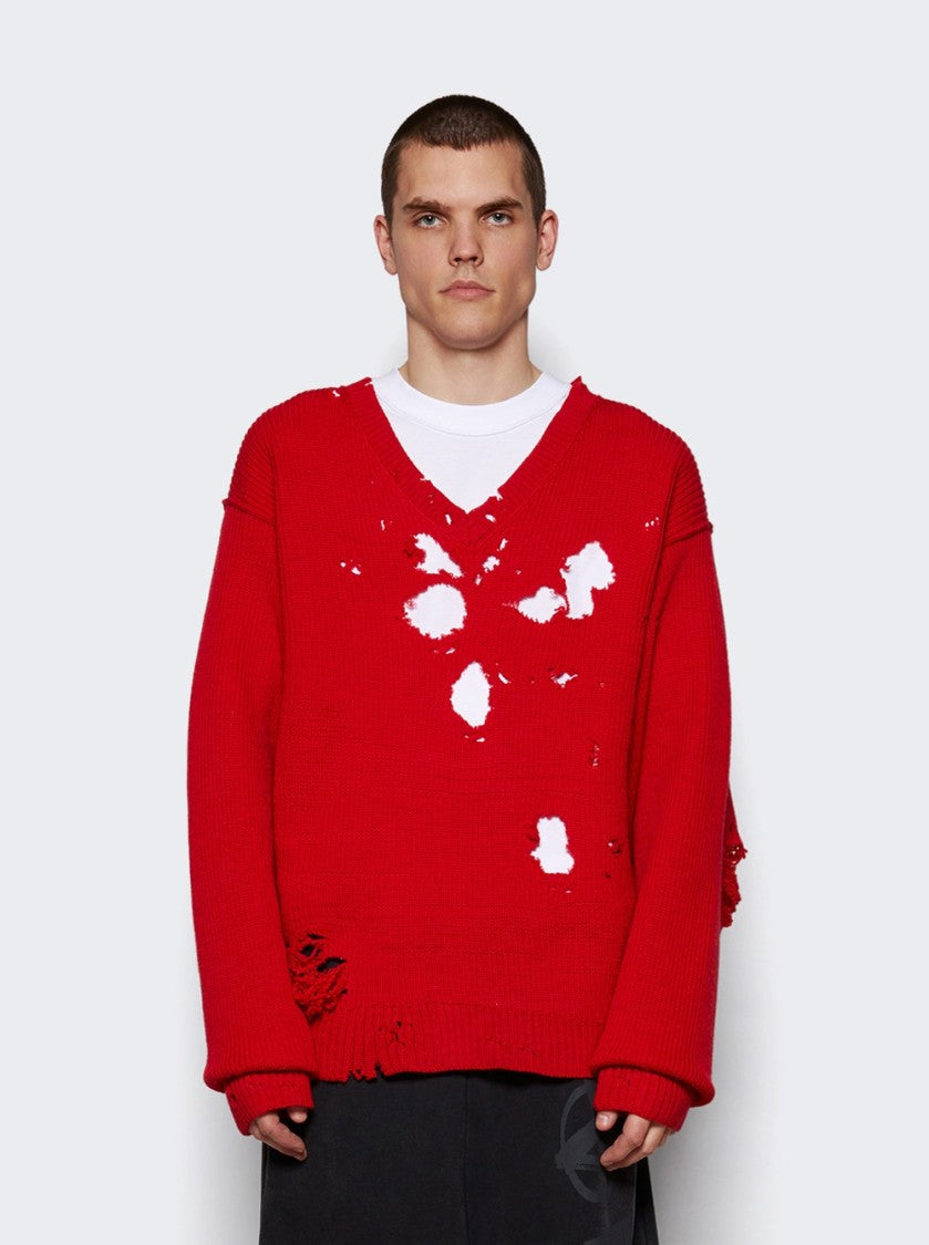 Vetements Destroyed Sweater Red