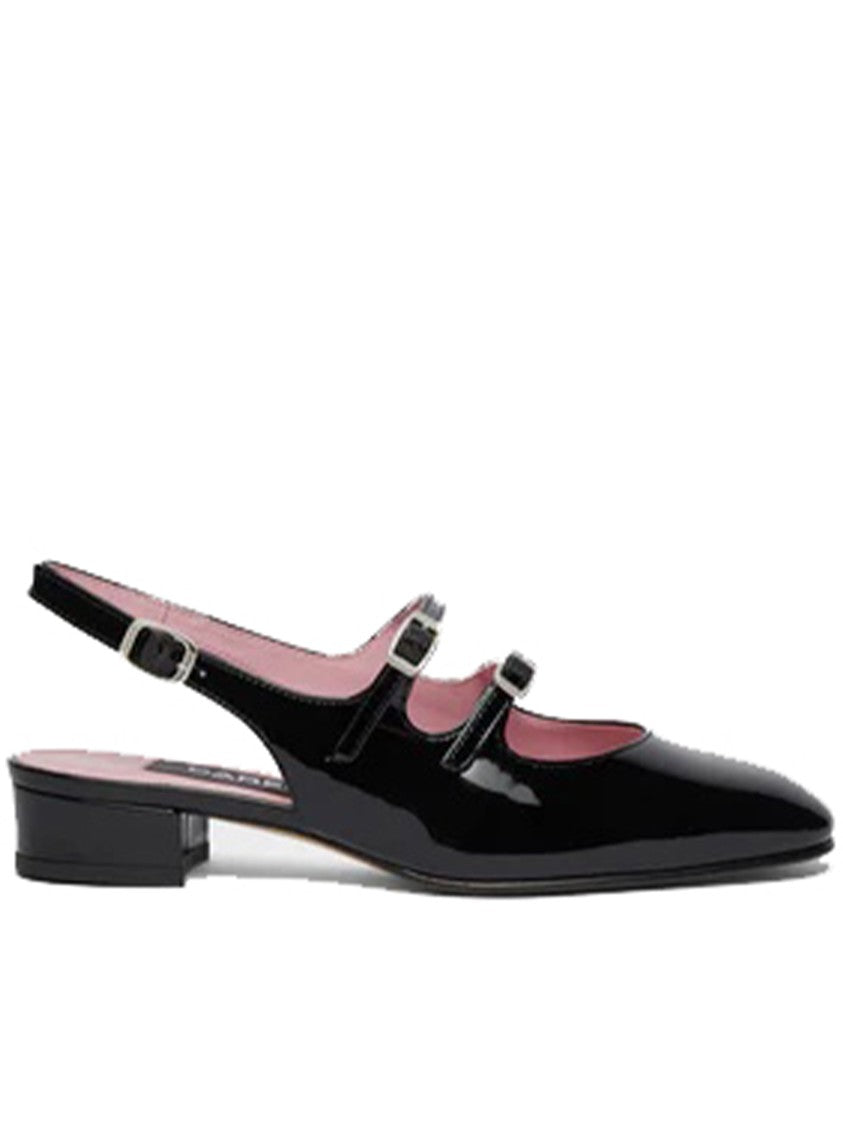 Carel Paris Peche Glossy Black Patent Slingback Flats