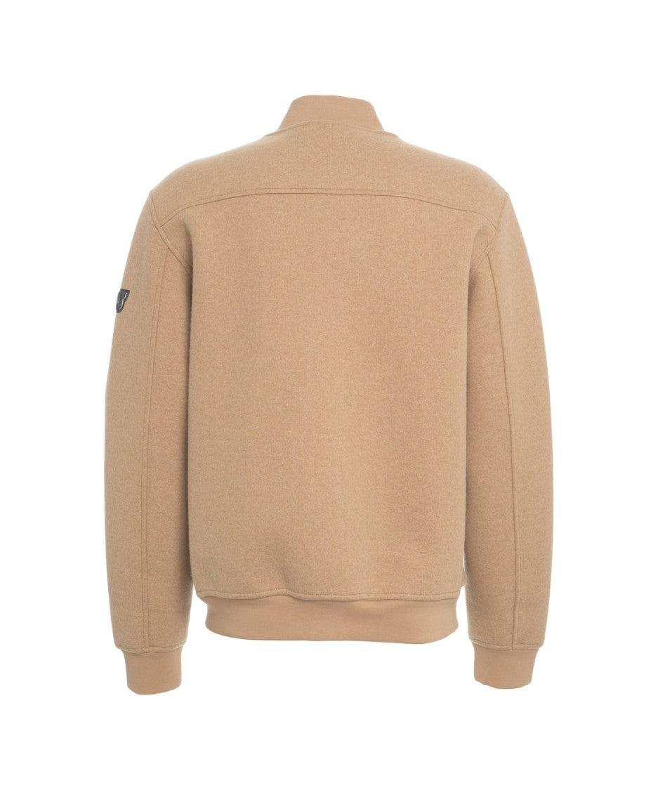 Alpha Tauri Beige Wool-Blend Bomber Jacket With Boxy Fit And Discreet Logo