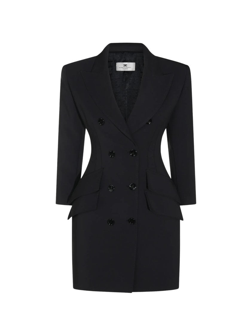 Elisabetta Franchi Black Abito Crêpe Double-Breasted Mini Dress