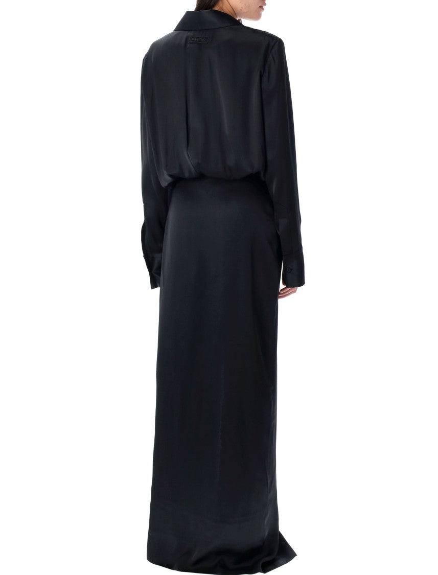 The Attico Wrap-Style Long Dress With Deep V-Neckline