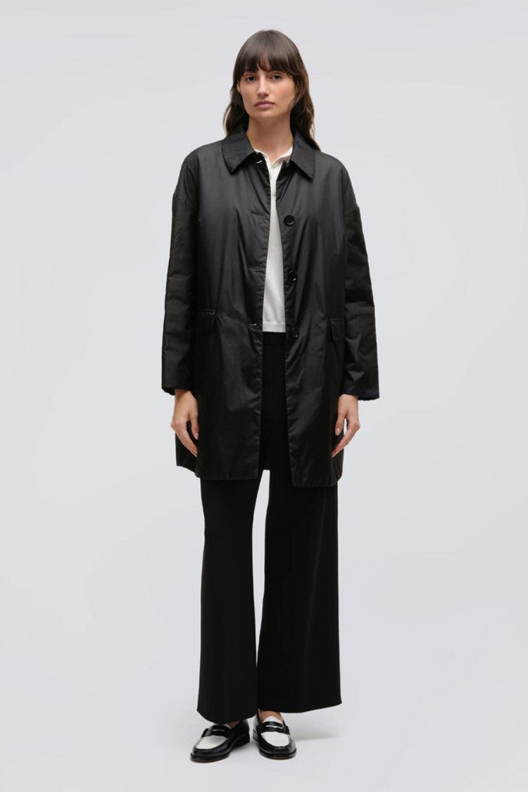 Aspesi Black Teena Polyamide Four-Button Coat