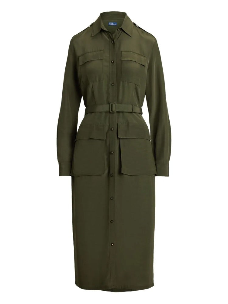 Polo Ralph Lauren Shirt-Style Midi Dress With Belted Waist And Flap Pockets