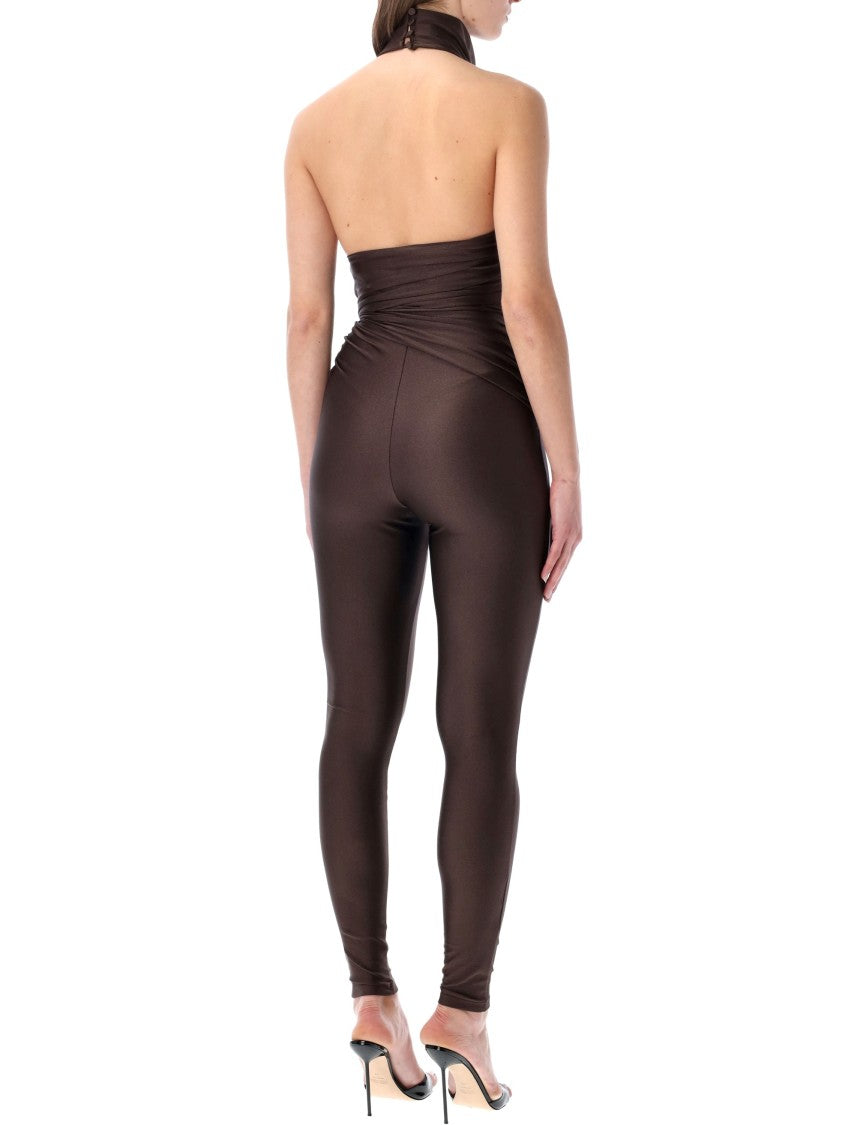 The Andamane Sculptural Black Lycra Halterneck Jumpsuit With Knot Detail