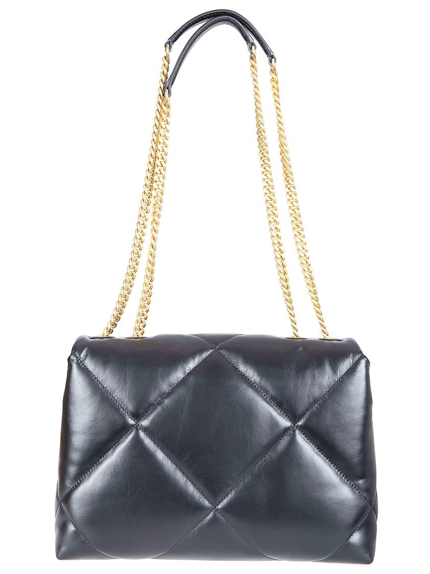 Tory Burch Rectangular Black Leather Quilted Bag With Magnetic Flap Closure