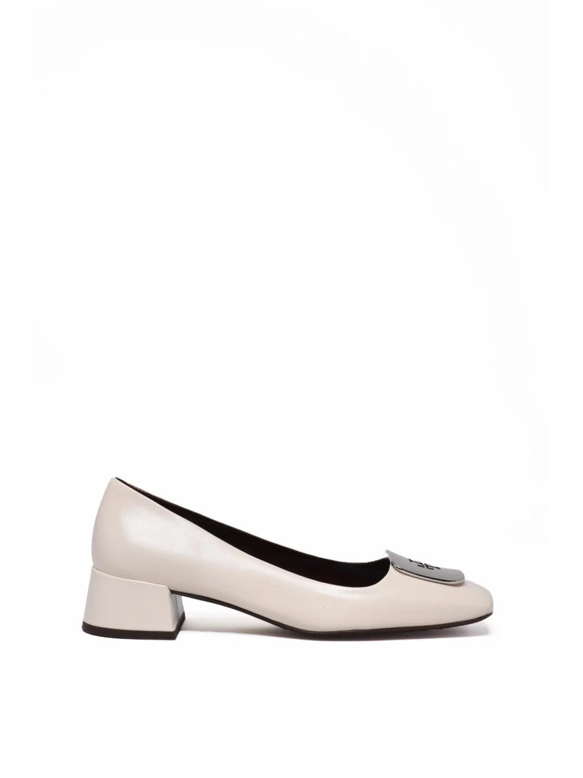 Tory Burch Cream Leather Block-Heel Pumps