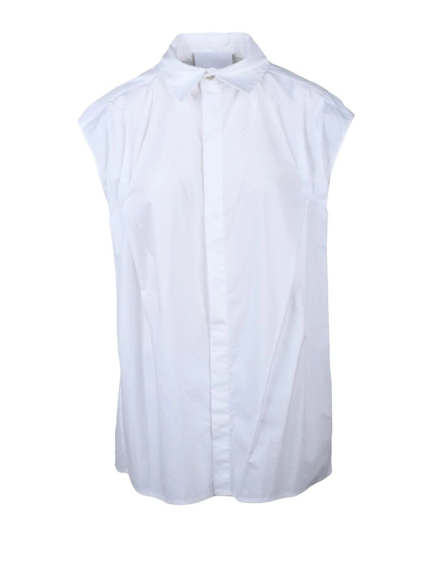 Erika Cavallini White Sleeveless Minimalist Cotton Shirt