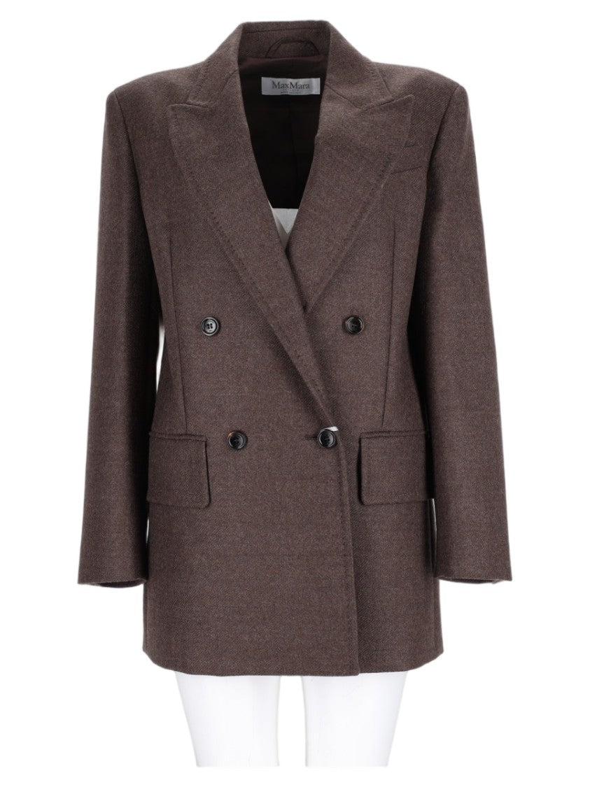 Max Mara Grey Double-Breasted Wide-Lapel Virgin Wool Blazer