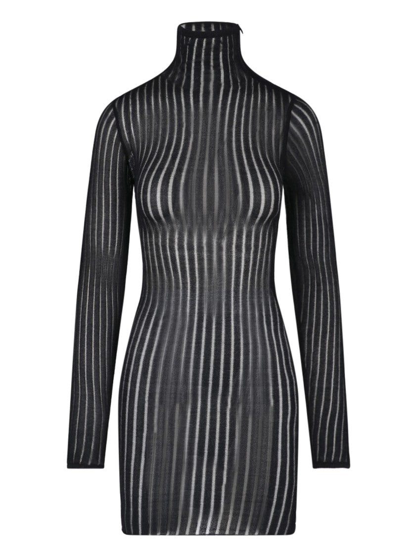 Dondup Black Lurex Knit Turtleneck Mini Dress