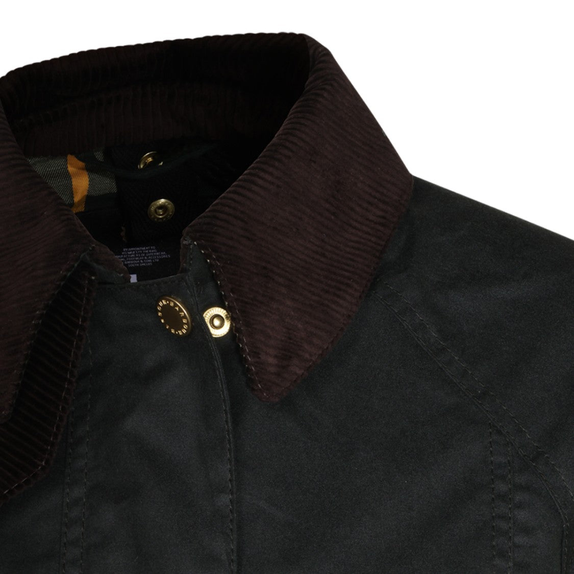 Barbour Waxed Corduroy-Collar Plaid-Lined Jacket