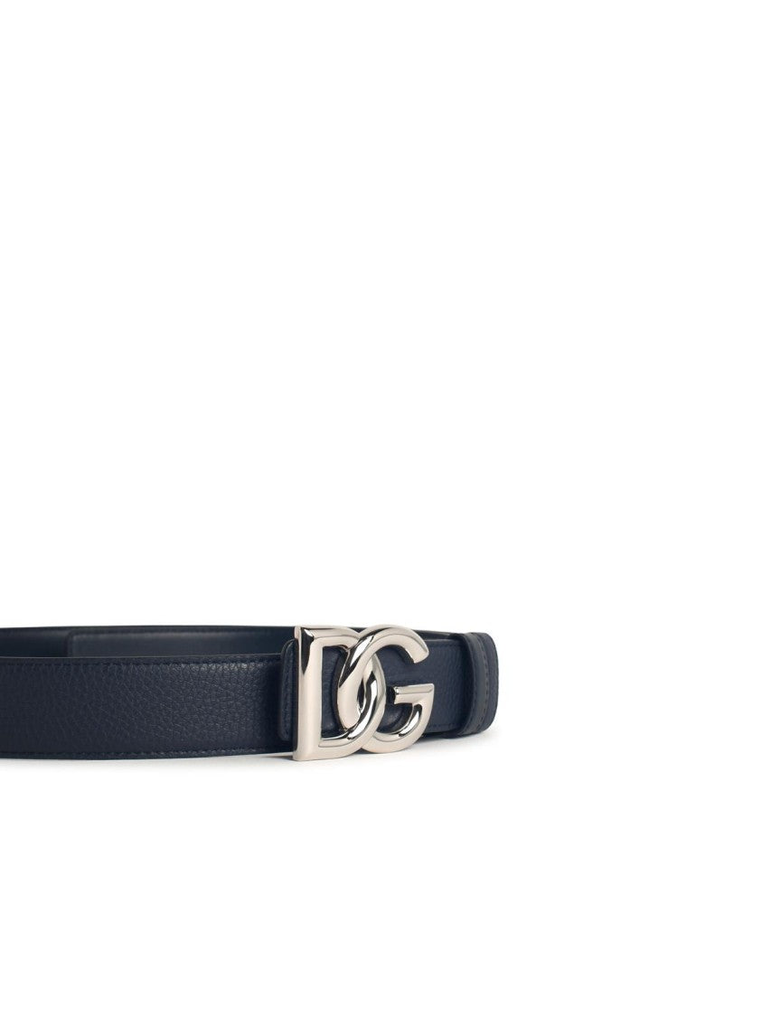 Dolce & Gabbana 'Dg' Logo Belt In Blue Leather