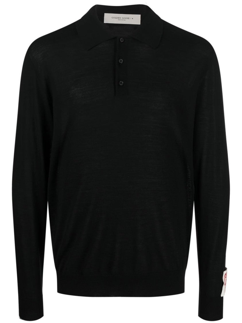 Golden Goose Knitted Virgin Wool Polo With Classic Collar And Long Sleeves