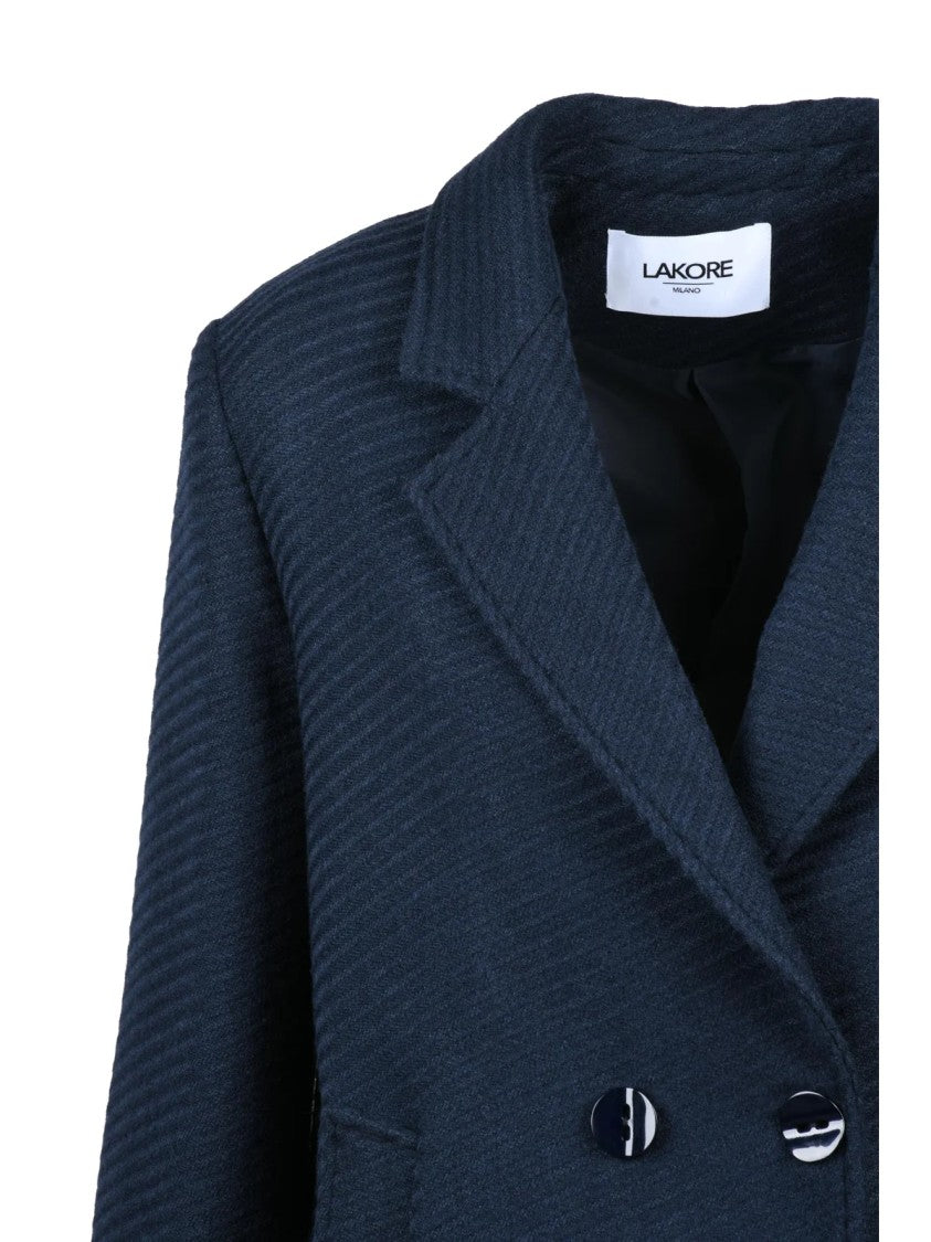 Lakore Midnight Blue Double-Breasted Wool-Blend Coat