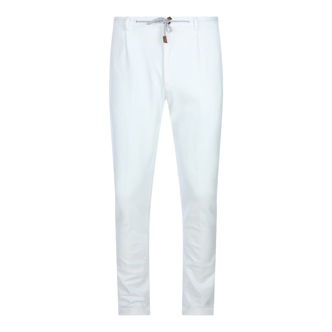 Eleventy Straight-Leg Pants Elastic Waistband Zip Closure - White