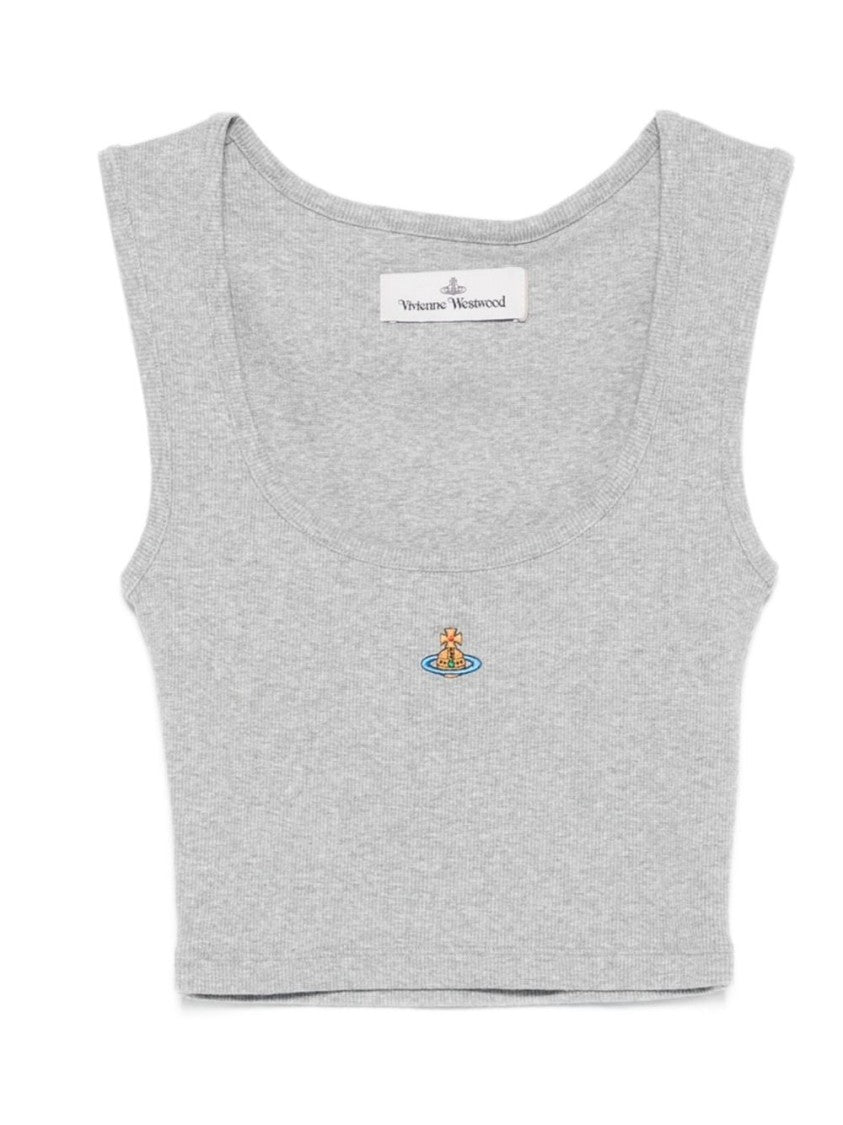 Vivienne Westwood Grey Ribbed Orb Embroidery Cotton Top