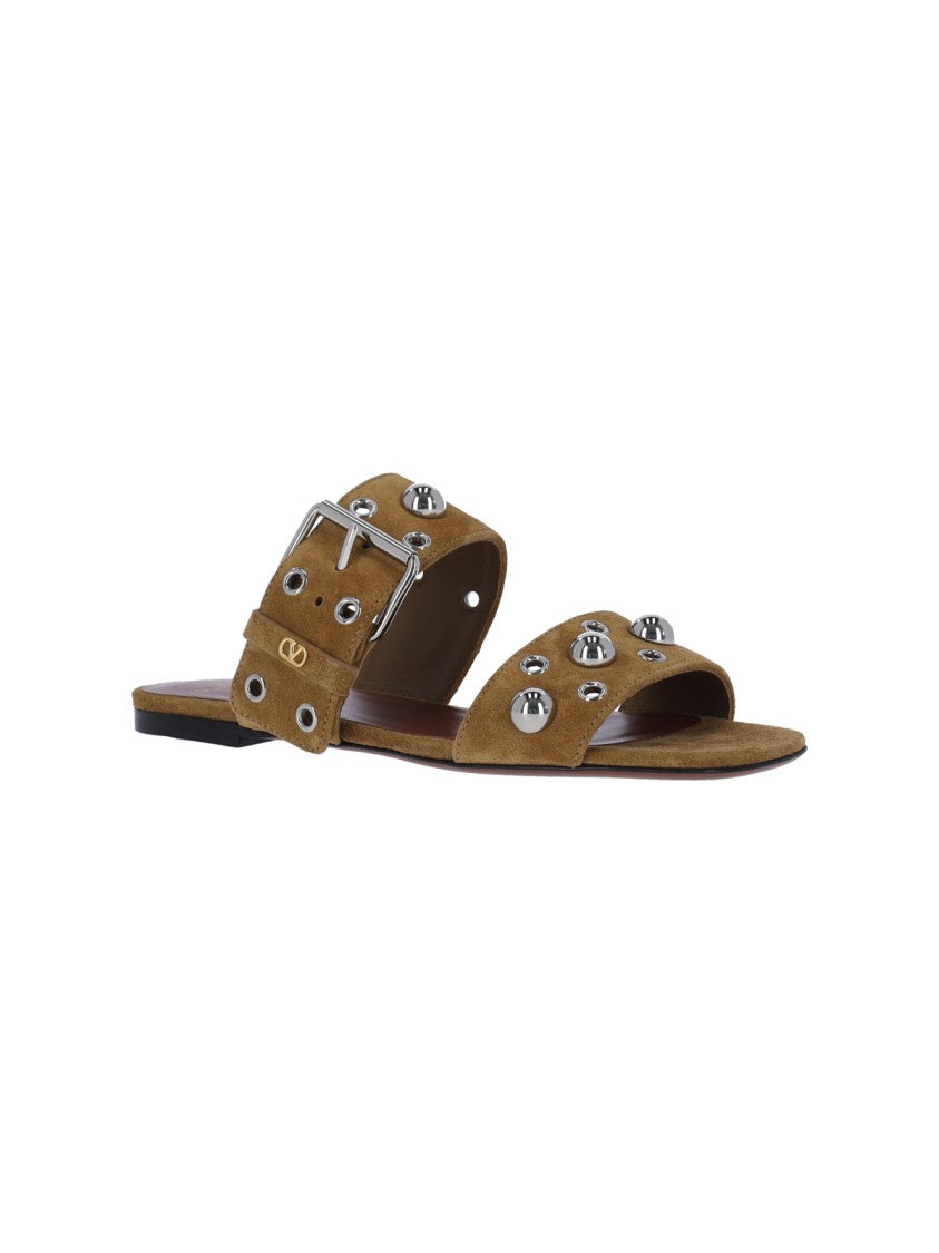 Valentino Garavani Beige Nellcôte Suede Studded Sandals