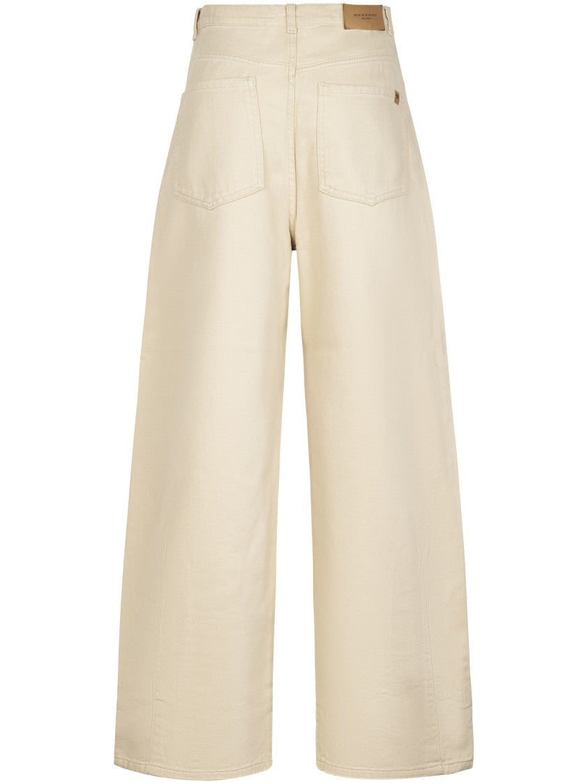 Max Mara Wide-Leg Trousers With High Waist And Leather Patch