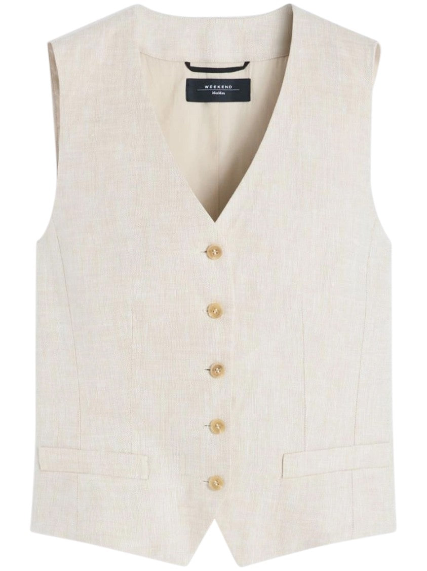 Max Mara Beige Linen Gilet With Button-Down Front