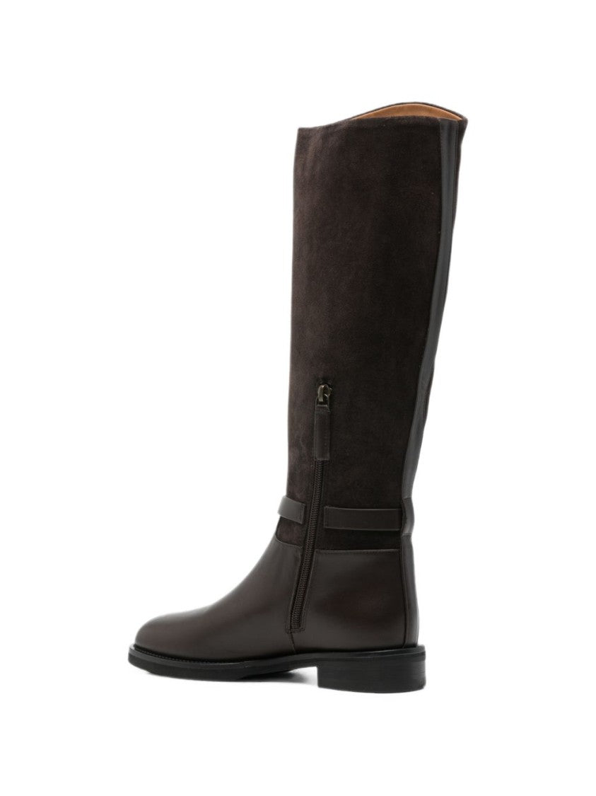 Roberto Festa Combination Leather And Suede Tall Boots With Buckle Accents