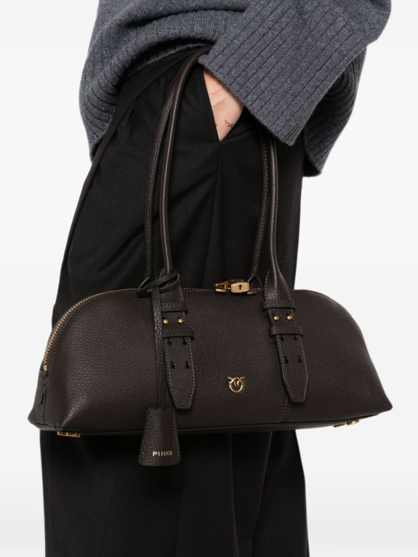 Pinko Pebbled Black Gold-Tone Accent Handbag
