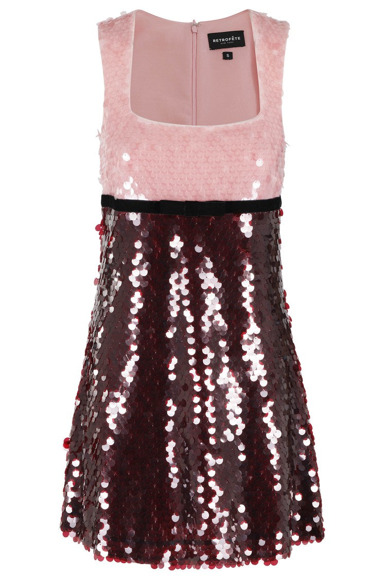 Retrofête Two-Tone Amethyst Sequin Mini Dress With Velvet Waistband