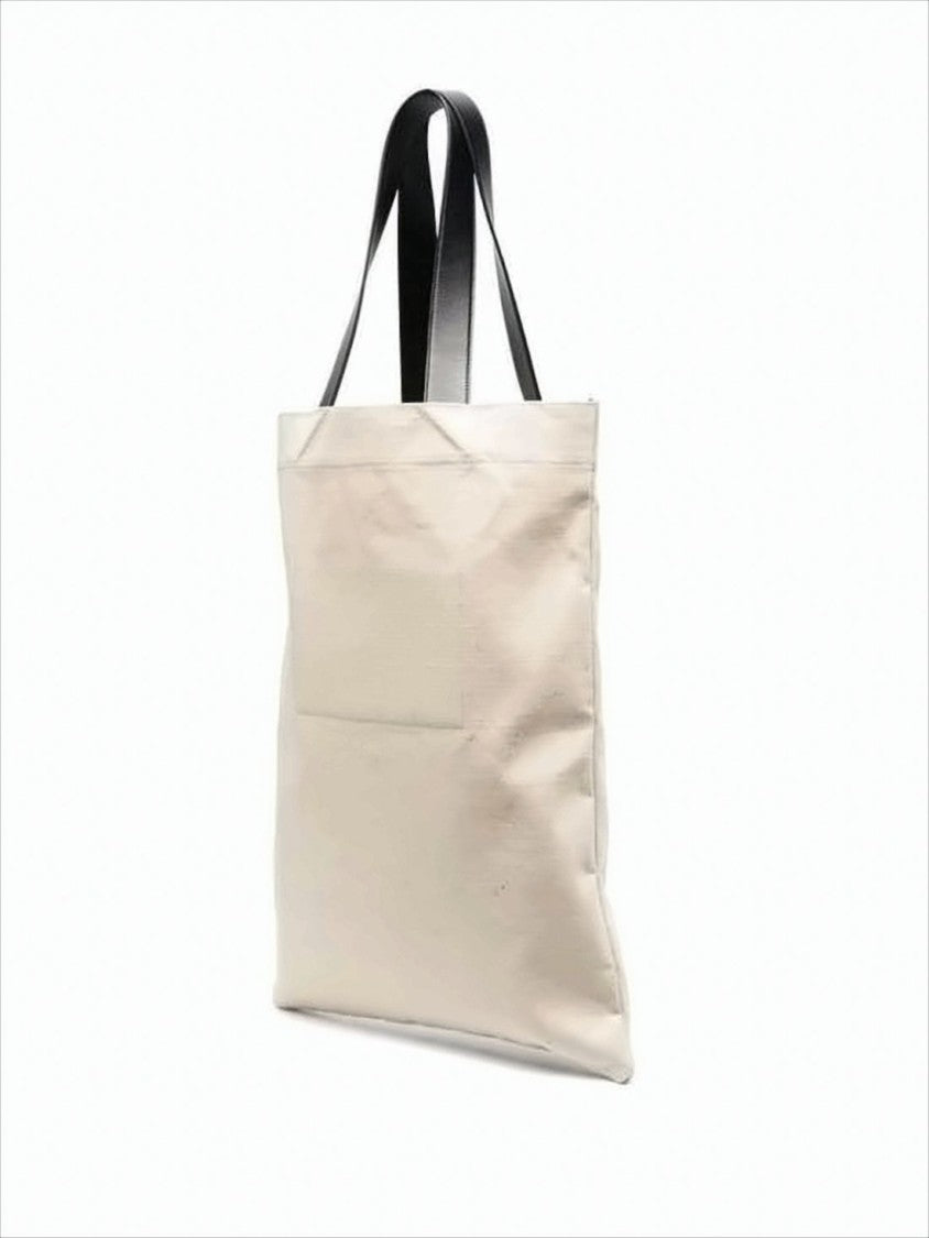 Jil Sander Spacious Natural Fabric Tote With Leather Handles