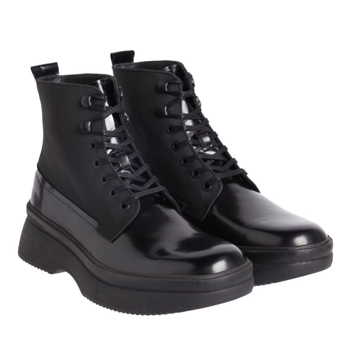 Calvin Klein Black Refined Lace-Up Leather Fabric Ankle Boots