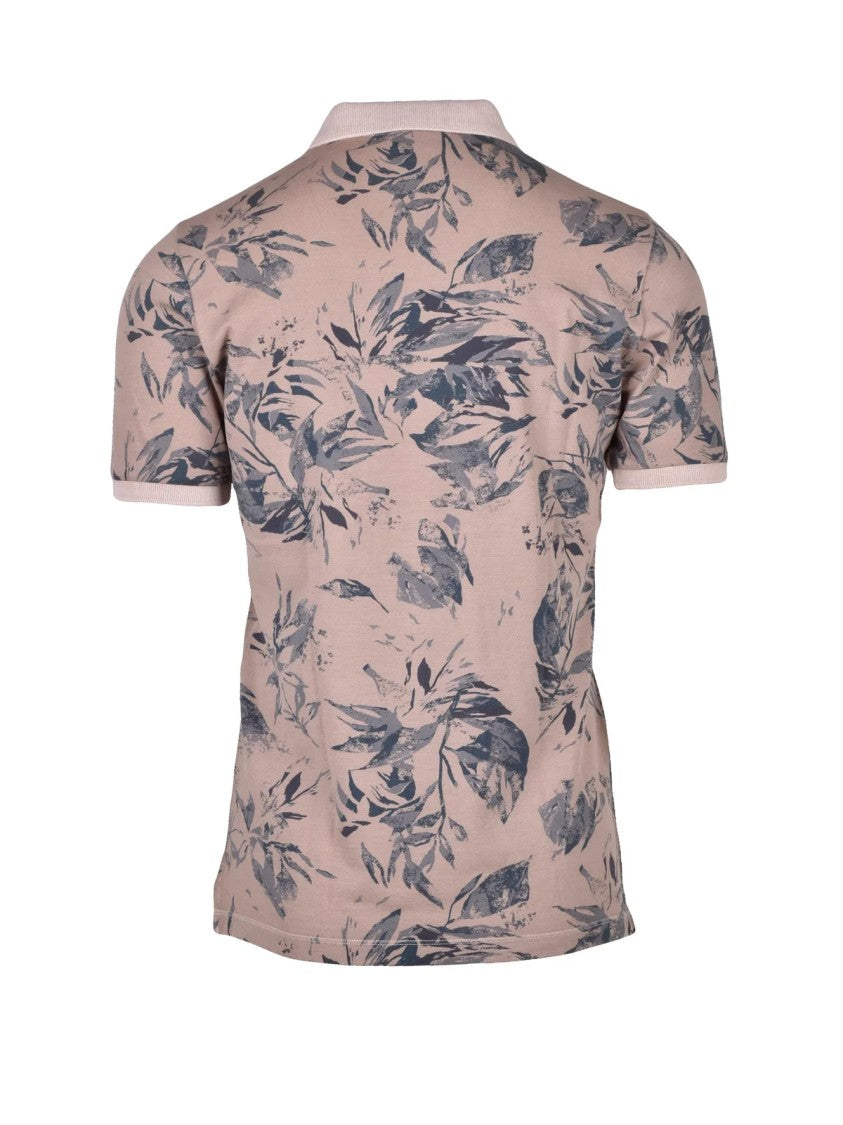 Fama Short-Sleeve Polo Shirt With Abstract Leaf Print And Classic Collar