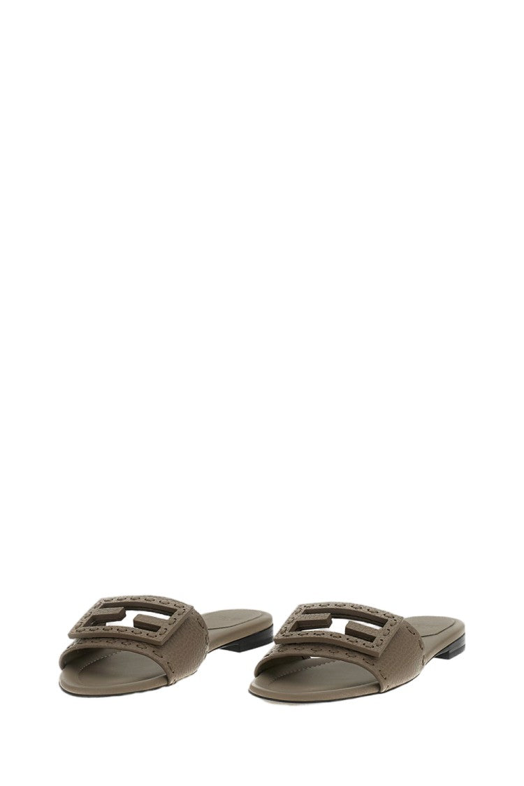 Fendi Dove-Grey Tumbled Leather Slides