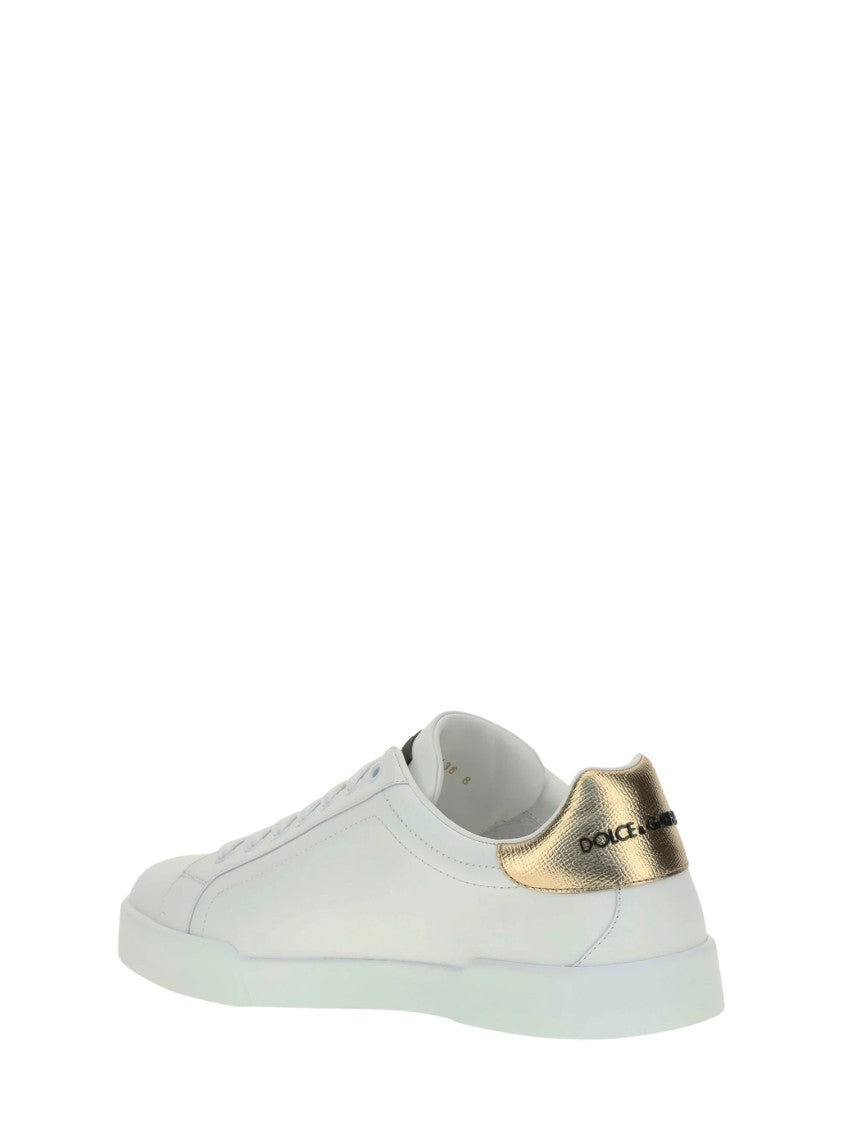 Dolce & Gabbana Low-Top Sneakers With Metallic Gold Accent And Embroidered Crest