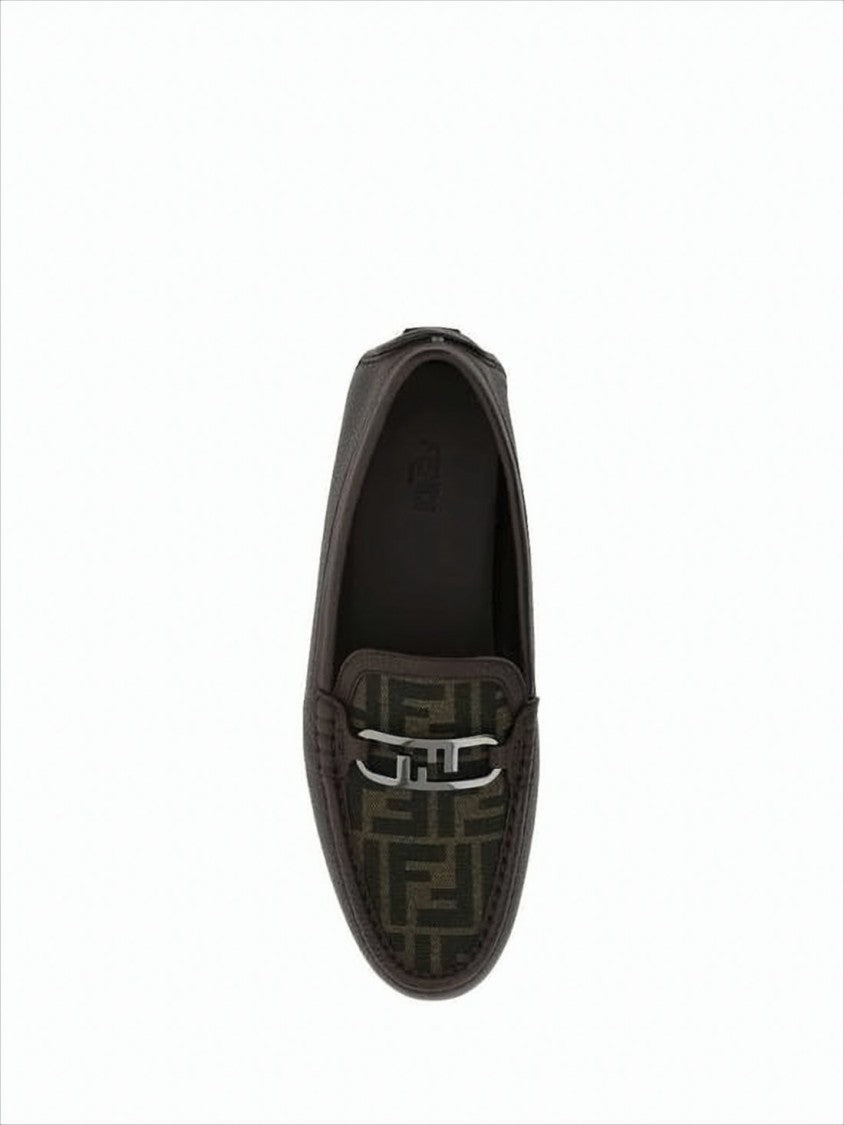Fendi Textured Leather Loafers With Metallic Buckle Detail