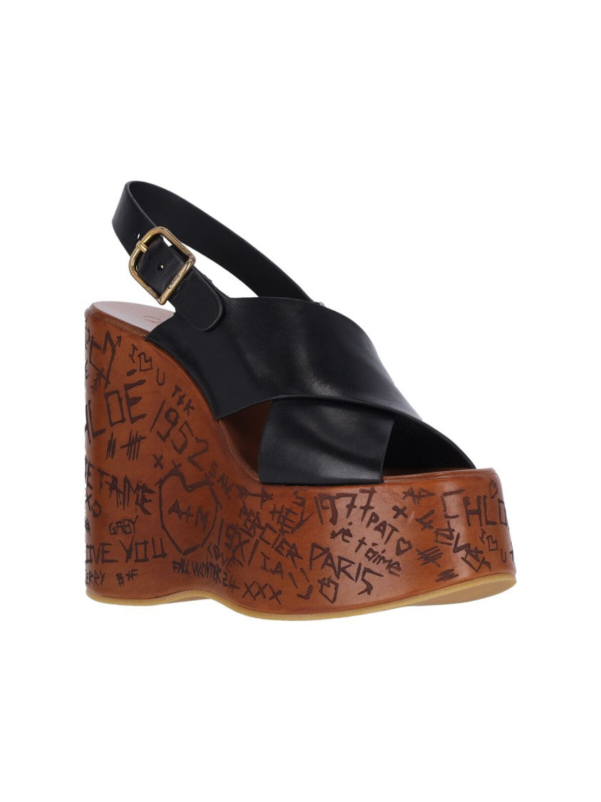 Chloé Black Wedge Sandals