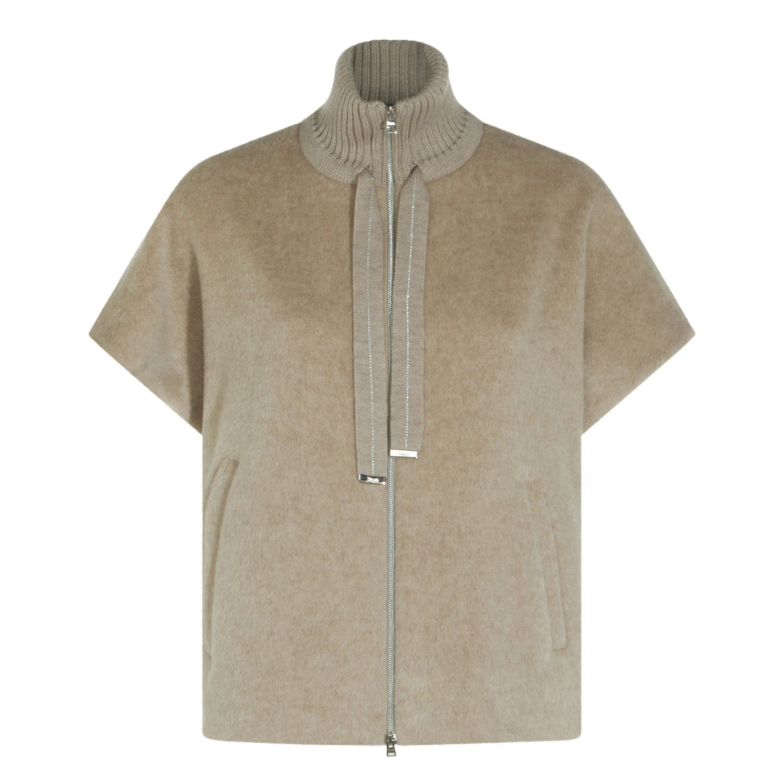 Herno Boxy Short Sleeve Coat With Ribbed High Collar