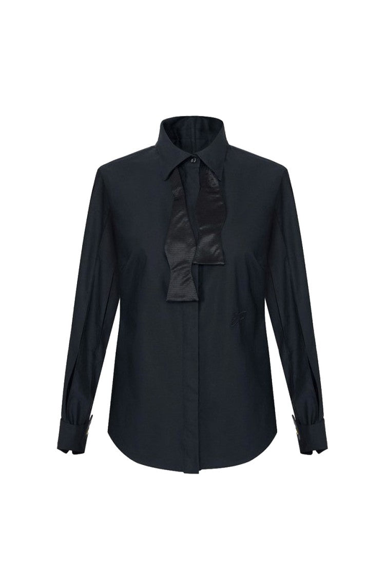 Elisabetta Franchi Black Cotton Bow-Tie Collar Shirt