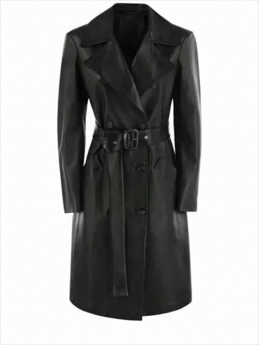 Max Mara Double-Breasted Nappa Leather Coat With Belted Waist