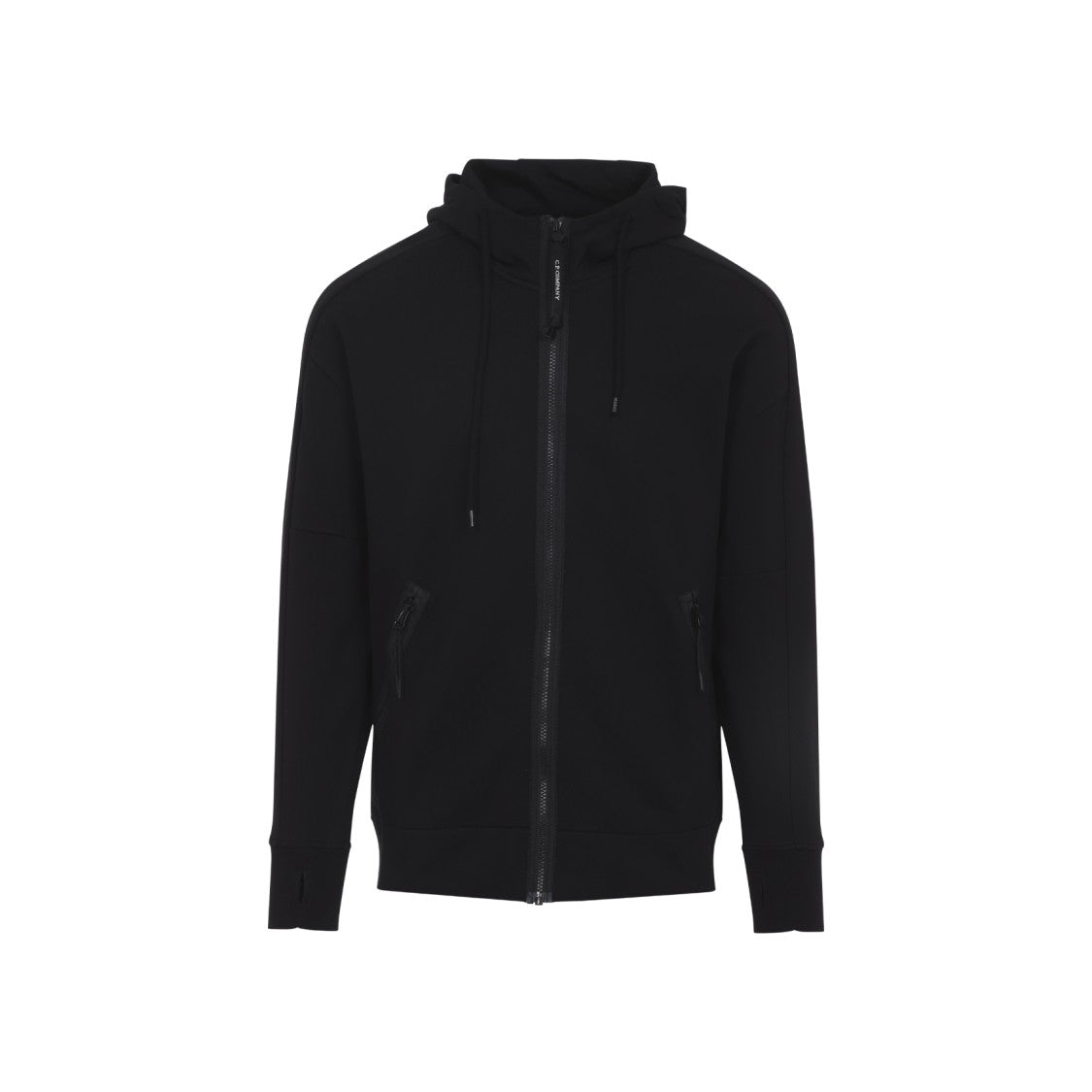 C.P. Company Open Black Cotton Hoodie