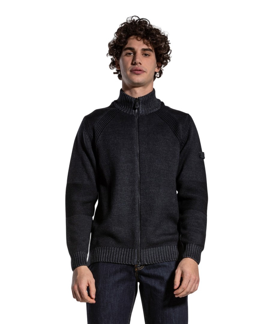 Peuterey Anthracite Pure Wool Tricot Zip Cardigan