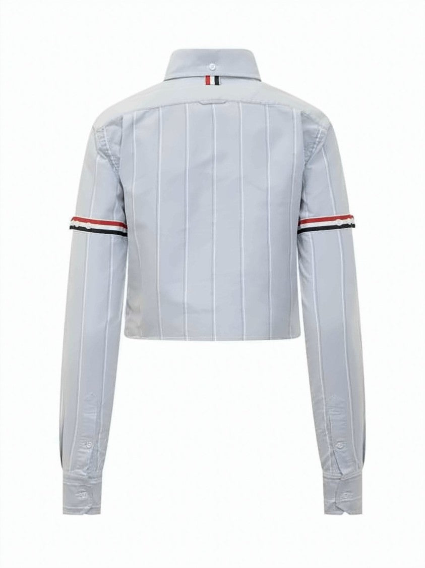 Thom Browne Cropped Blue Shirt With Vertical Stripes