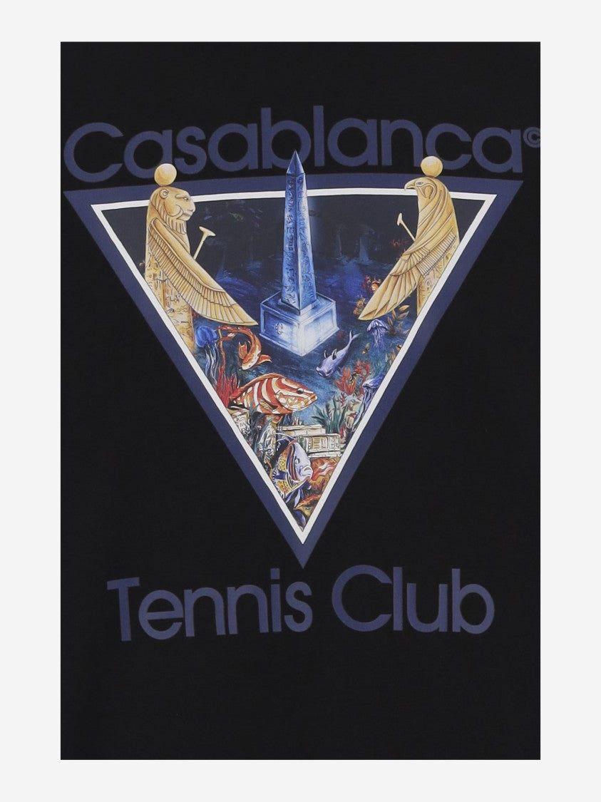 Casablanca Black Graphic-Print Crew Neck Organic Cotton T-Shirt