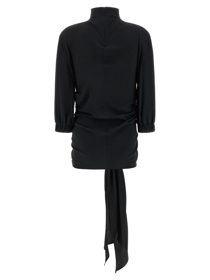 The Attico Silk Blend Crepe Top With Front Drape And Sash Detail