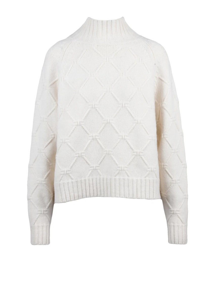 Elisabetta Franchi Knitted Turtleneck Sweater With Diamond Pattern Detail